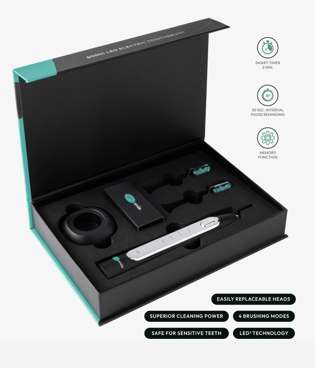 Whitening LED electric toothbrush + 2 Replacement heads